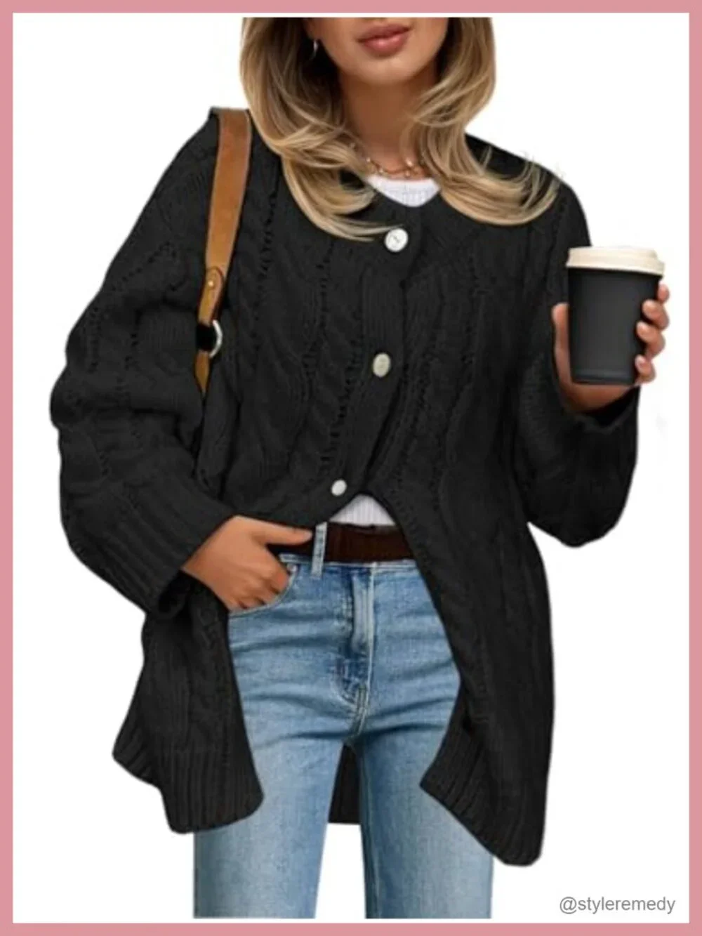 Chunky Cable Knit Cardigan Sweater Dress Long Sleeve Button Up Oversized for
